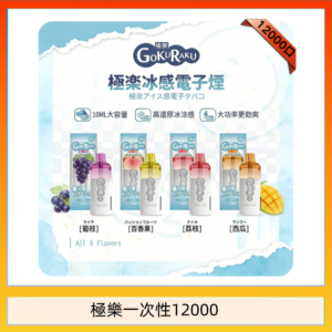 【8種口味】極楽 12000口一次性電子煙|超大容量 |口感絲滑|新品
